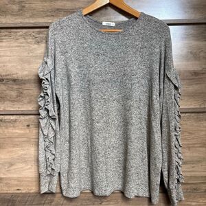 Cherish Gray Ruffle Long Sleeve Scoop Neck Shirt Women's L Good Used Condition